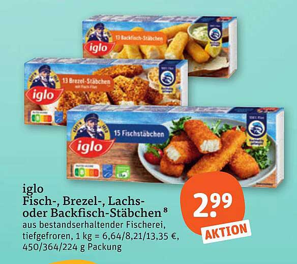 iglo Fisch-, Brezel-, Lachs- oder Backfisch-Stäbchen