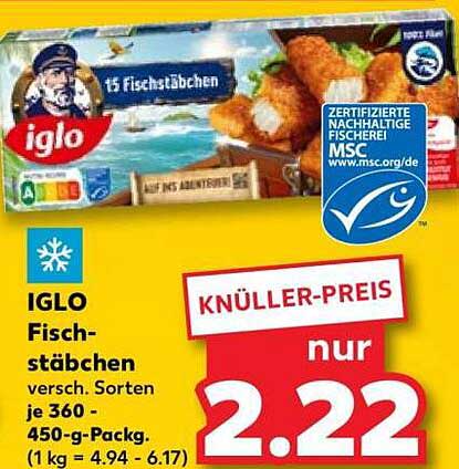 IGLO Fischstäbchen versch. Sorten je 360 - 450-g-Packg. (1 kg = 4.94 - 6.17)