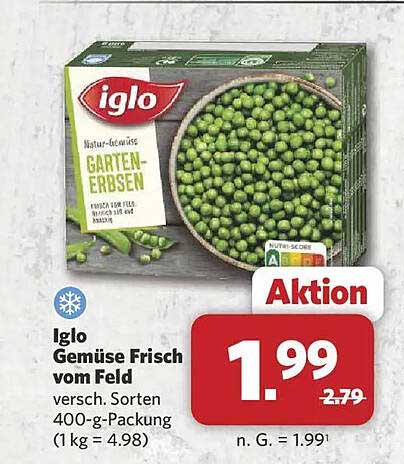 Iglo Gemüse Frisch vom Feld versch. Sorten 400-g-Packung (1 kg = 4.98)