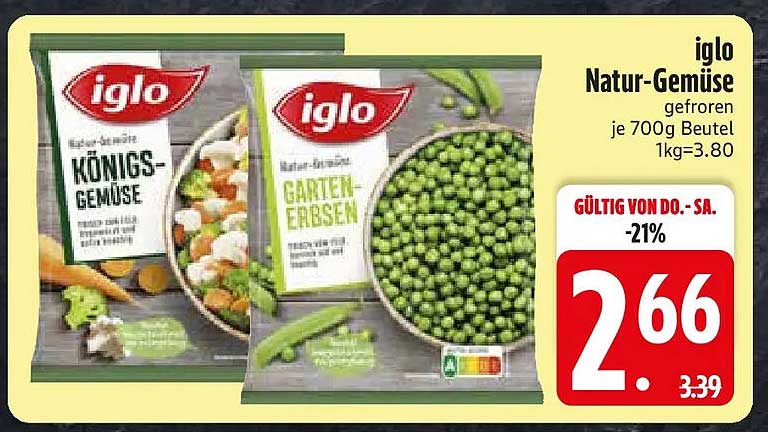 iglo Natur-Gemüse gefroren je 700g Beutel 1kg=3.80