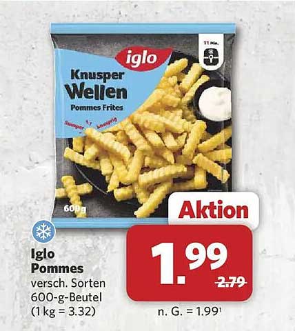 Iglo Pommes versch. Sorten 600-g-Beutel (1 kg = 3.32)