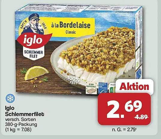 Iglo Schlemmerfilet versch. Sorten 380-g-Packung (1 kg = 7.08)