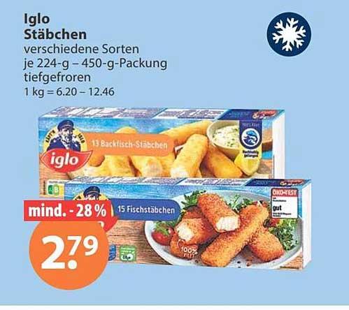 Iglo Stäbchen verschiedene Sorten je 224-g - 450-g-Packung tiefgefroren