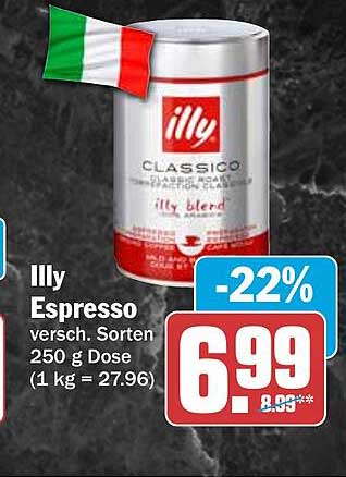 Illy Espresso verssch. Sorten 250 g Dose (1 kg = 27.96)