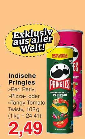 Indische Pringles »Peri Peri«, »Pizza« oder »Tangy Tomato Twist«, 102 g (1 kg = 24,41)