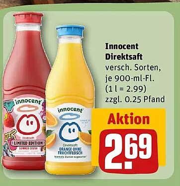 Innocent Direktsaft versch. Sorten, je 900-ml-Fl. (1 l = 2.99) zzgl. 0.25 Pfand Aktion