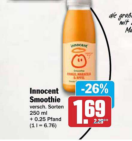 Innocent Smoothie versch. Sorten 250 ml + 0.25 Pfand (1 l = 6.76)