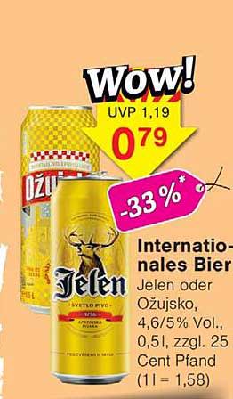 Internationales Bier Jelen oder Ožujsko, 4,6/5 % Vol., 0,5 l, zzgl. 25 Cent Pfand (1 l = 1,58)