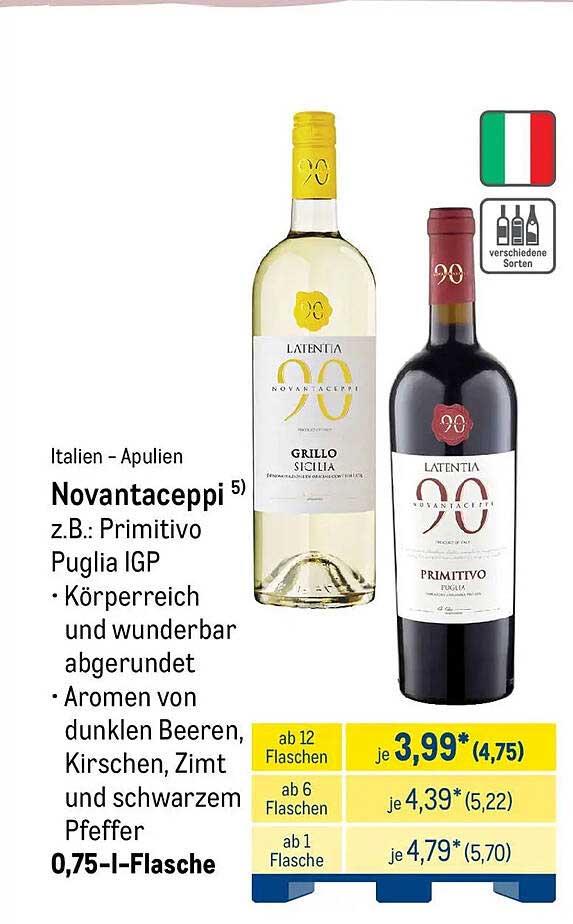 Italien – Apulien Novantaceppi z.B.: Primitivo Puglia IGP