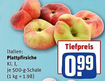 Italien: Plattpfirsiche Kl. I, je 500-g-Schale (1 kg = 1.98)