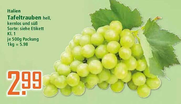 Italien Tafeltrauben hell, kernlos und süß
