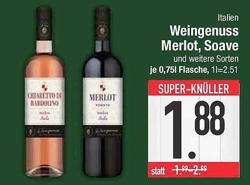 Italien Weingenuss Merlot, Soave und weitere Sorten je 0,75l Flasche, 1l=2.51