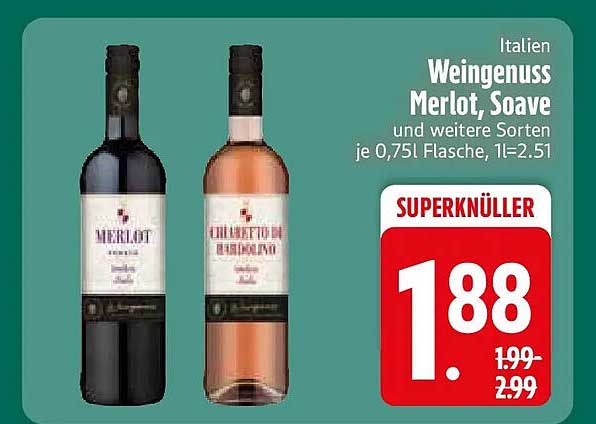 Italien Weingenuss Merlot, Soave und weitere Sorten je 0,75l Flasche, 1l=2.51