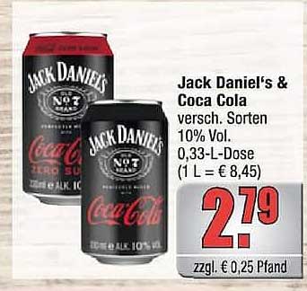 Jack Daniel's & Coca Cola versch. Sorten 10% Vol. 0,33-L-Dose (1 L = € 8,45)