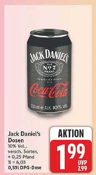 Jack Daniel's Dosen 10% Vol., versch. Sorten, + 0,25 Pfand T1 = 6,03 0,33 l DPG-Dose