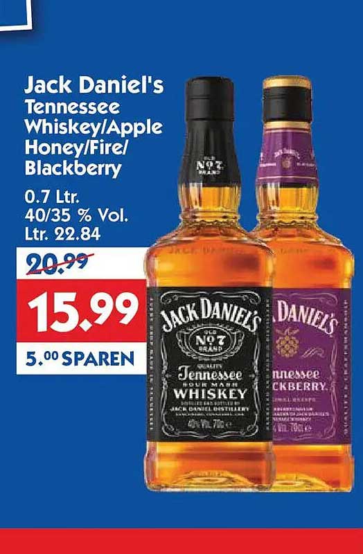 Jack Daniel's Tennessee Whiskey/Apple Honey/Fire/Blackberry