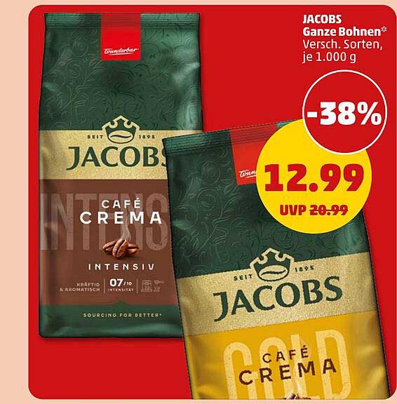 JACOBS Ganze Bohnen*, Versch. Sorten, je 1.000 g