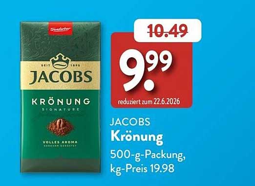 JACOBS Krönung 500-g-Packung, kg-Preis 19,98