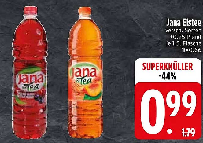 Jana Eistee versch. Sorten +0.25 Pfand je 1,5l Flasche 1l=0.66