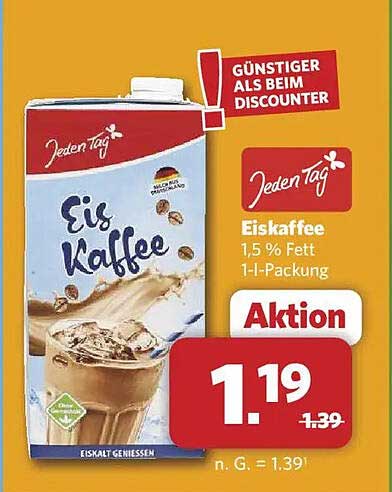 Jeden Tag Eiskaffee 1,5 % Fett 1-l-Packung