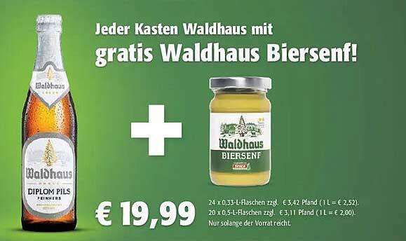 Jeder Kasten Waldhaus mit gratis Waldhaus Biersenf!