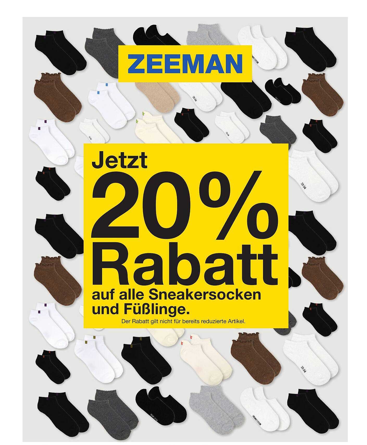 Jetzt 20% Rabatt auf alle Sneakersocken und Füßlinge.