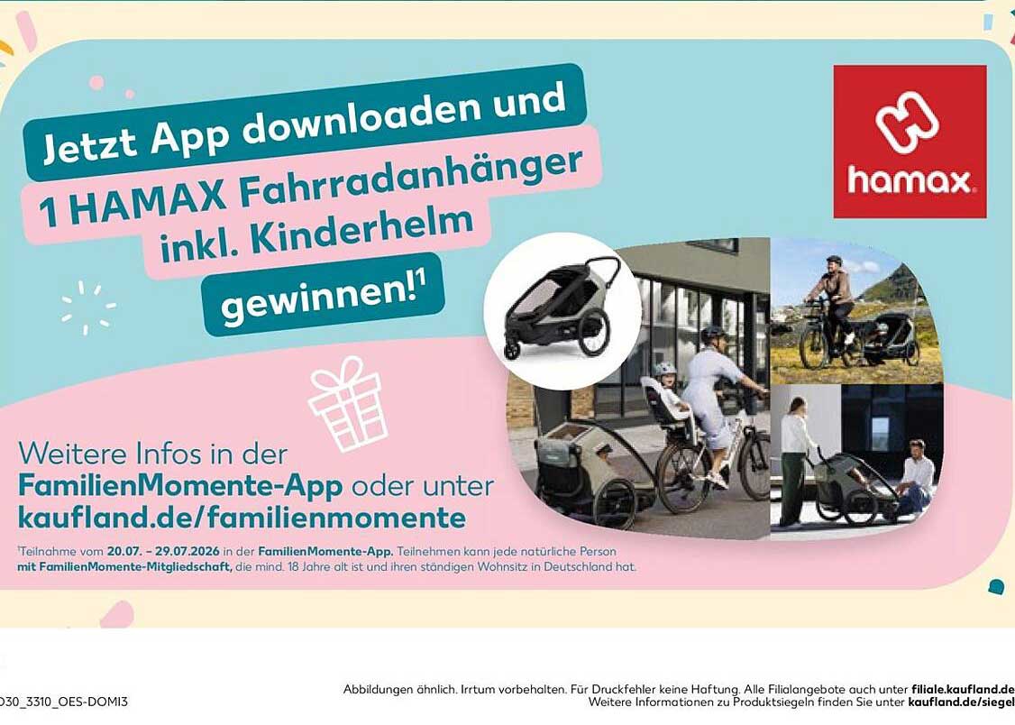 Jetzt App downloaden und 1 HAMAX Fahrradanhänger inkl. Kinderhelm gewinnen!