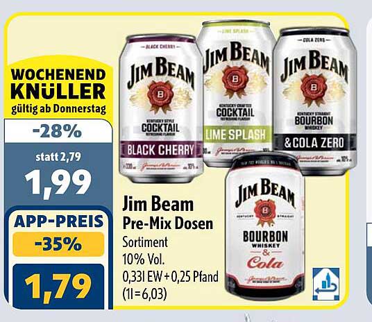 Jim Beam Pre-Mix Dosen Sortiment 10% Vol. 0,33l EW +0,25 Pfand (1l = 6,03)