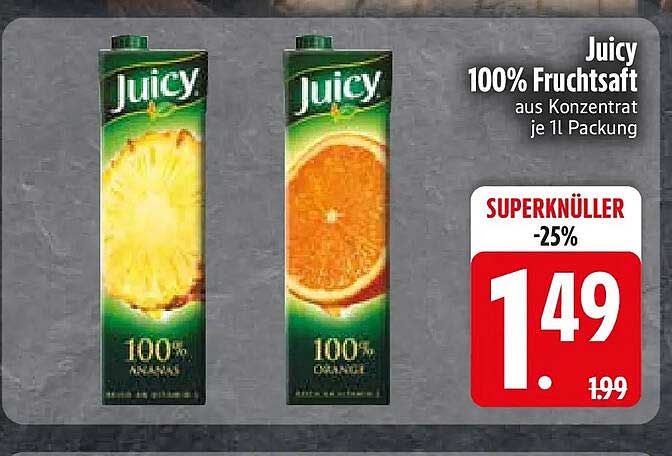 Juicy 100% Fruchtsaft aus Konzentrat je 1 l Packung