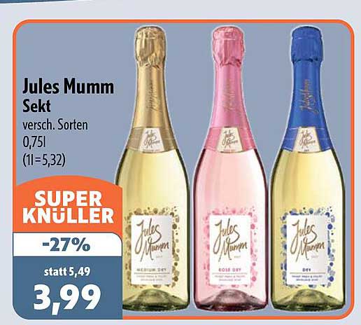 Jules Mumm Sekt versch. Sorten 0,75l (1l=5,32)
