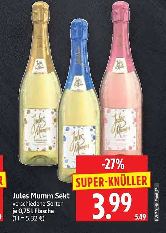 Jules Mumm Sekt verschiedene Sorten je 0,75 l Flasche (1 l = 5.32 €)