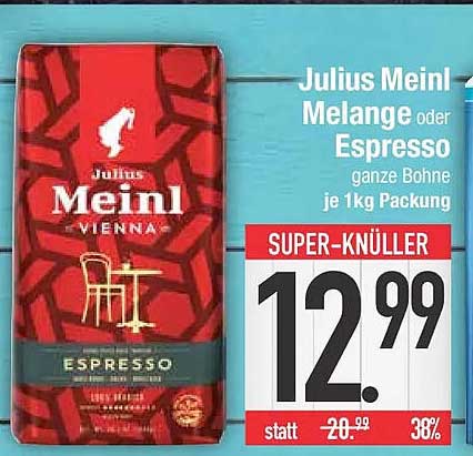 Julius Meinl Melange oder Espresso ganze Bohne je 1kg Packung