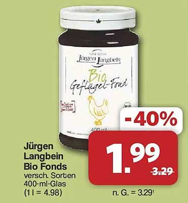 Jürgen Langbein Bio Fonds versch. Sorten 400-ml-Glas (1 l = 4.98)