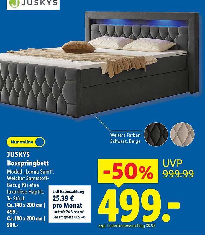 JUSKYS Boxspringbett Modell „Leona Samt“