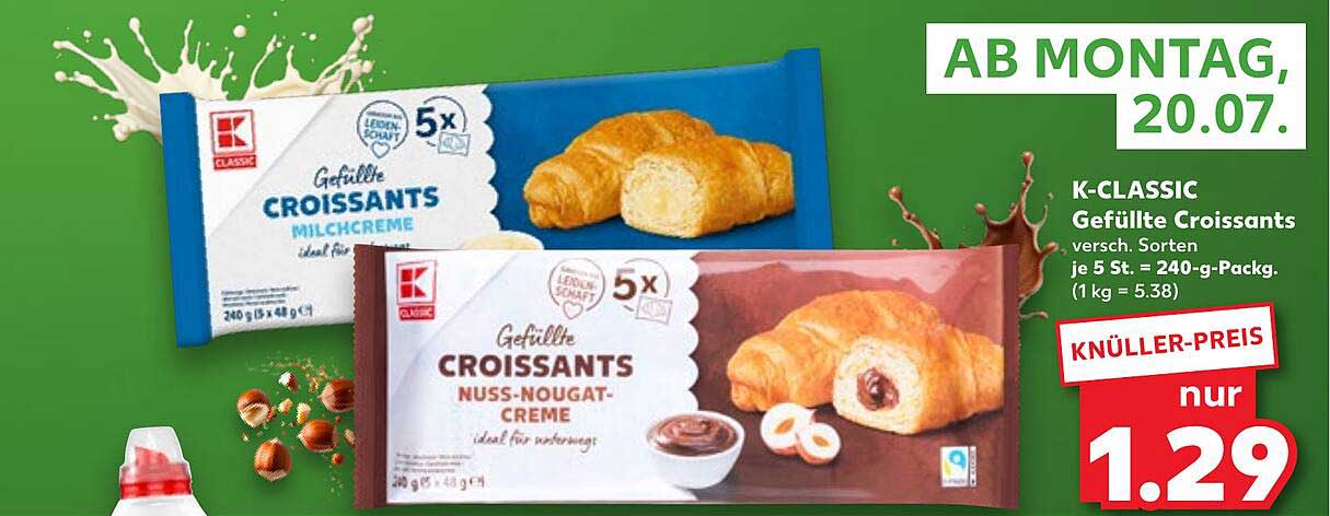 K-CLASSIC Gefüllte Croissants versch. Sorten je 5 St. = 240-g-Packg. (1 kg = 5.38)