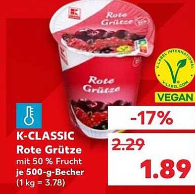 K-CLASSIC Rote Grütze mit 50 % Frucht je 500-g-Becher (1 kg = 3.78)