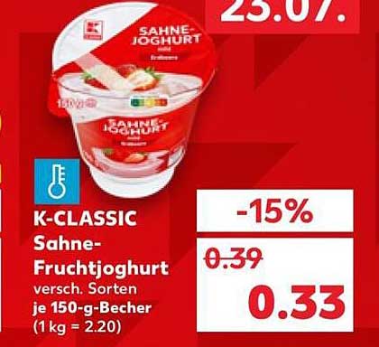K-CLASSIC Sahne-Fruchtjoghurt versch. Sorten je 150-g-Becher (1 kg = 2.20)
