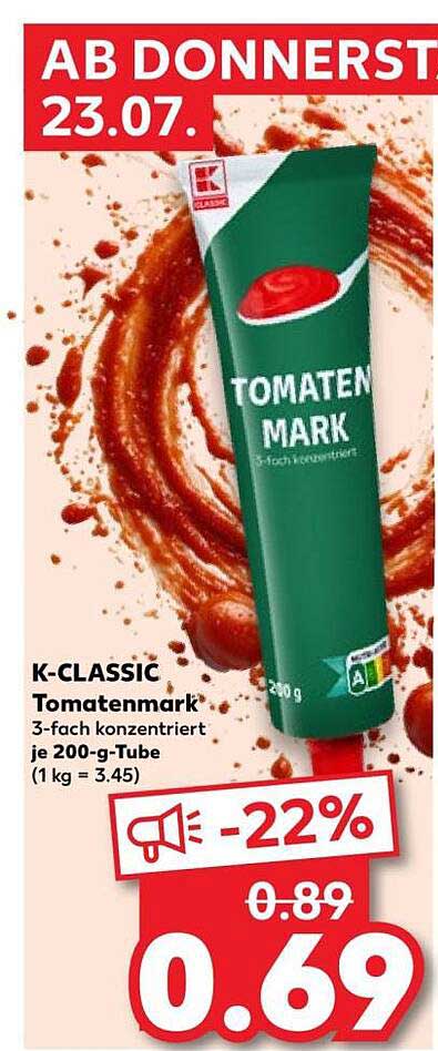 K-CLASSIC Tomatenmark 3-fach konzentriert je 200-g-Tube (1 kg = 3.45)