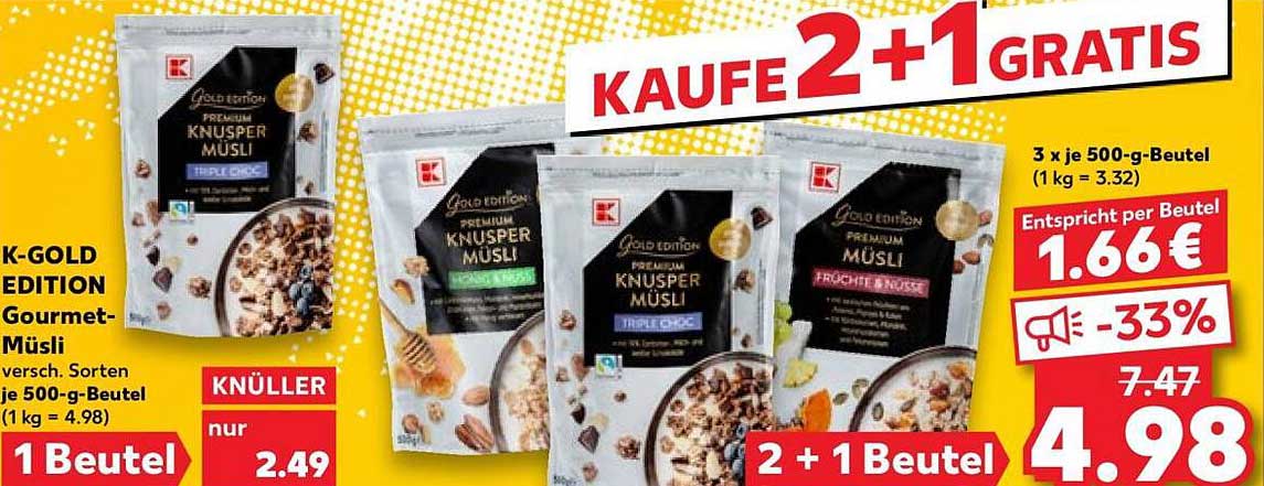 K-GOLD EDITION Gourmet-Müsli versch. Sorten je 500-g-Beutel