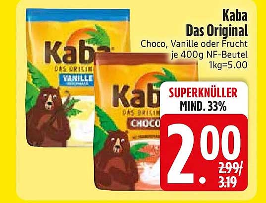 Kaba Das Original Choco, Vanille oder Frucht je 400g NF-Beutel 1kg=5.00