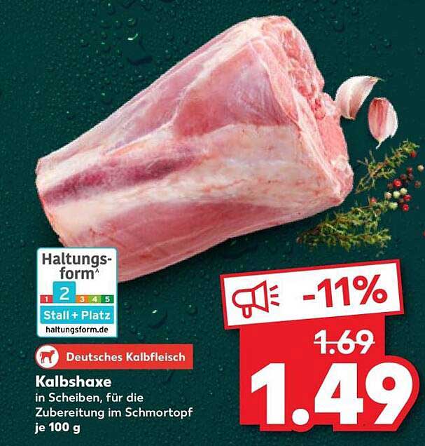 Kalbshaxe in Scheiben, für die Zubereitung im Schmortopf je 100 g