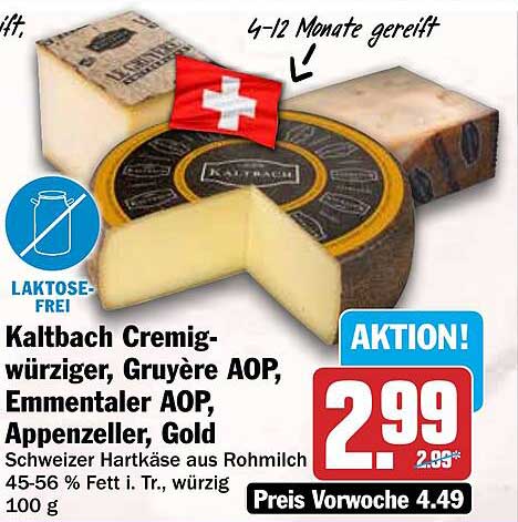 Kaltbach Cremig-würziger, Gruyère AOP, Emmentaler AOP, Appenzeller, Gold