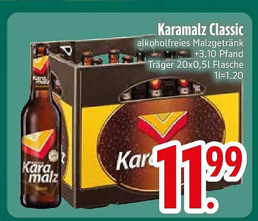 Karamalz Classic alkoholfreies Malzgetränk +3.10 Pfand Träger 20x0,5l Flasche 1l=1.20