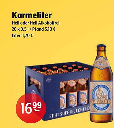 Karmeliter Hell oder Hell Alkoholfrei 20 x 0,5 l + Pfand 3,10 € Liter: 1,70 €