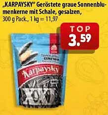 „KARPAYSKY“ Geröstete graue Sonnenblumenkerne mit Schale, gesalzen, 300 g Pack., 1 kg = 11,97