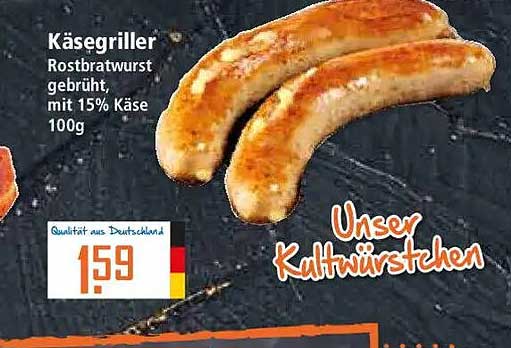 Käsegriller Rostbratwurst gebrüht, mit 15% Käse 100g