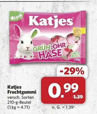 Katjes Fruchtgummi versch. Sorten 210-g-Beutel (1 kg = 4.71)
