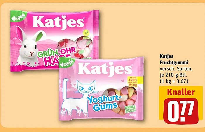 Katjes Fruchtgummi versch. Sorten, je 210-g-Btl. (1 kg = 3.67)