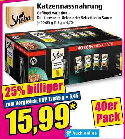 Katzennassnahrung Geflügel Variation – Delikatesse in Gelee oder Selection in Sauce je 40x85 g (1 kg = 4,70)