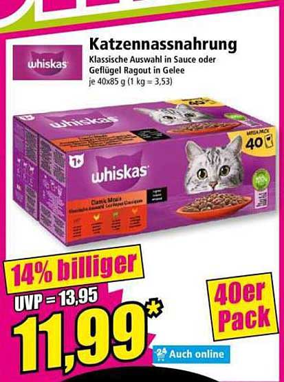 Katzennassnahrung Klassische Auswahl in Sauce oder Geflügel Ragout in Gelee